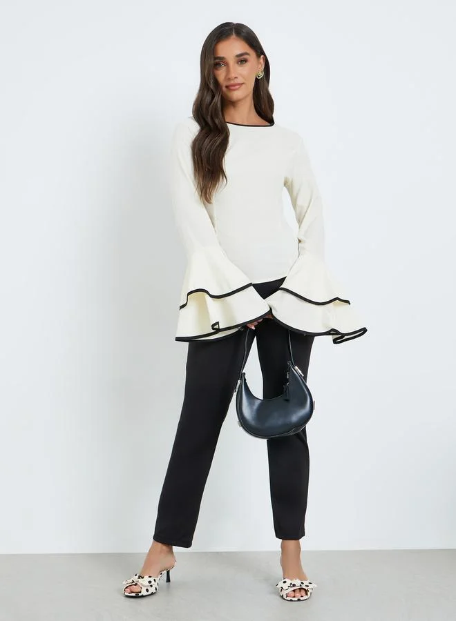 Styli Women Beige Double-Layer Flared Sleeve Blouse